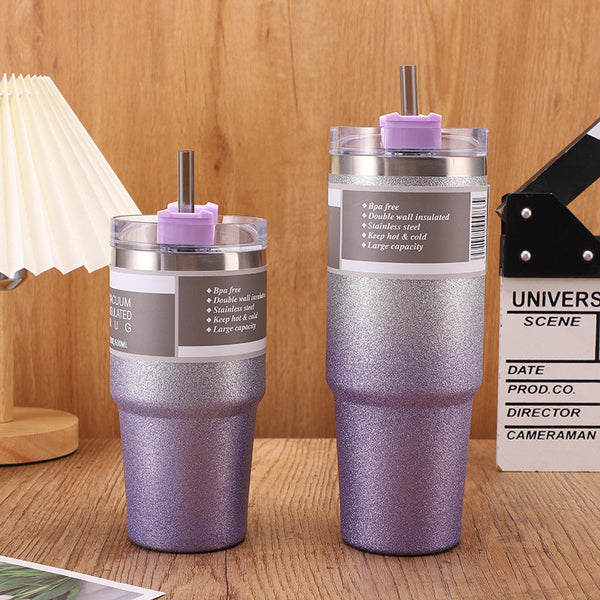 Thermal Stainless Steel Insulation Cup With Straw Gradient Colour Mug Vacuum Flasks & Mugs