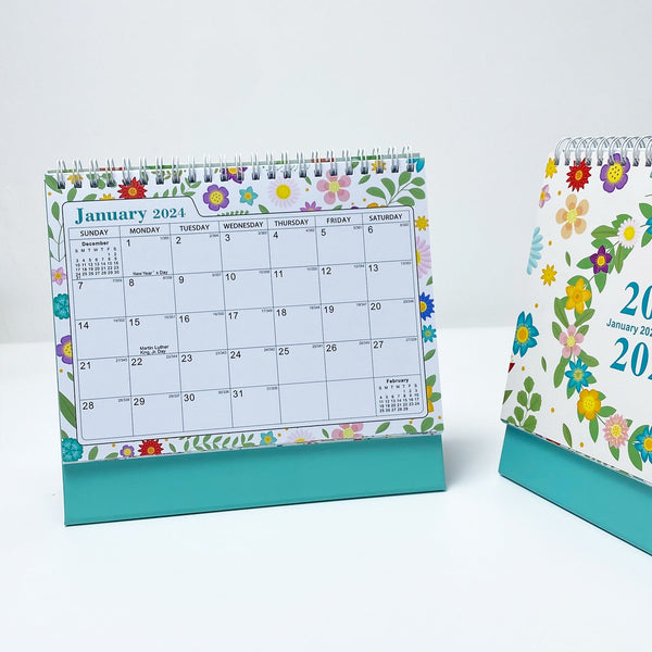 2024 English Creative Simple Desk Calendar Spring Flowers Calendars (Current)