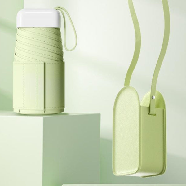 Mini Pocket Umbrella With Matching Crossbody Bag Uv Protection 6 Rib Windproof Design(Green) Umbrellas