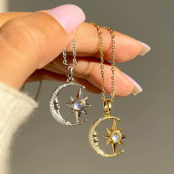 Veile Studios Fashion Jewelry Moon Star Zircon Pendant Necklace Stainless Steel Choker For Women Necklaces & Pendants