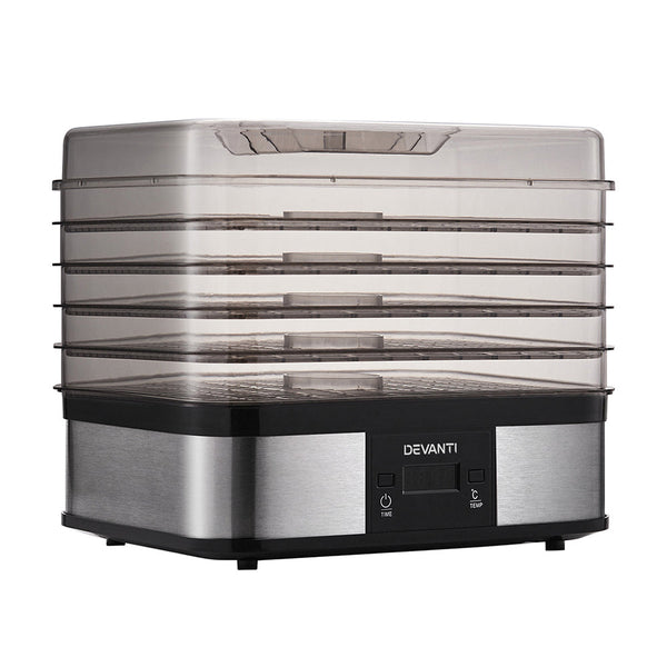 Devanti Food Dehydrator With 5 Trays Silver Dehydrators