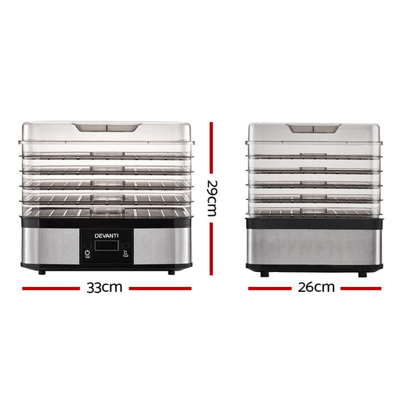 Devanti Food Dehydrator With 5 Trays Silver Dehydrators