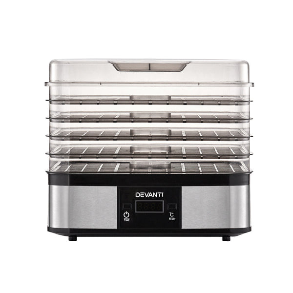 Devanti Food Dehydrator With 5 Trays Silver Dehydrators