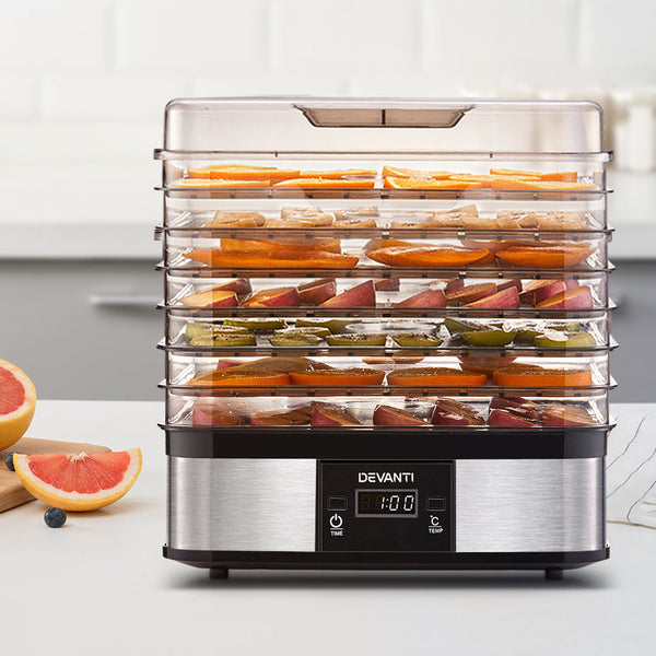Devanti Food Dehydrator With 7 Trays Silver Dehydrators