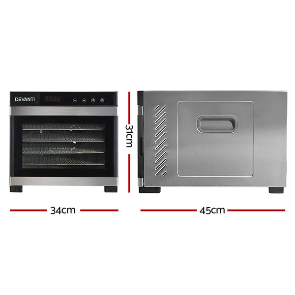 Devanti 6 Trays Commercial Food Dehydrator Stainless Steel Fruit Dryer Dehydrators