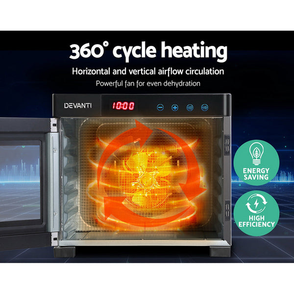 Devanti 6 Trays Commercial Food Dehydrator Stainless Steel Fruit Dryer Dehydrators