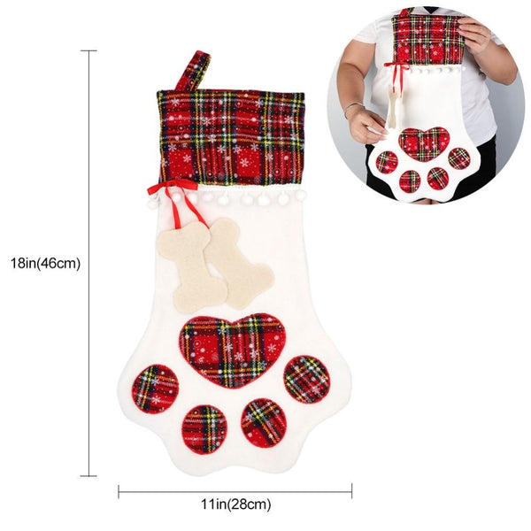 Red Or Blue Plaid Paw Shaped Pet Christmas Stocking For Dogs Cats Seasonal Decorations