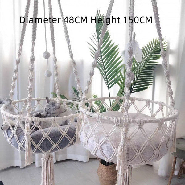 Handwoven Tapestry Cat Litter Boho Hanging Basket Swing Pet Beds