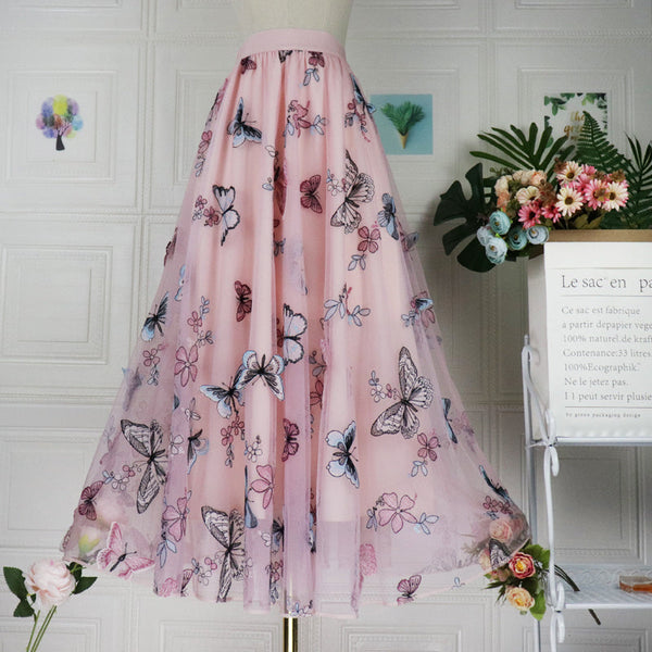 Skirts Fashion Butterfly Embroidery Mesh Gauze Skirt For Women Clothing Shoes Accessories