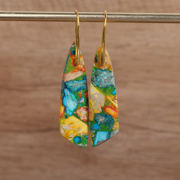 Veile Studios Geometric Flower Shape Pendant Copper Material Gold Hook Red Green Earrings