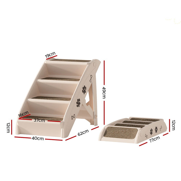 I.Pet Dog Ramp Steps For Bed Sofa Car Stairs Ladder Portable Foldable Beige Pet Transport