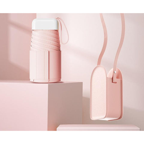 Mini Pocket Umbrella With Matching Crossbody Bag Uv Protection 6 Rib Windproof Design(Pink) Umbrellas