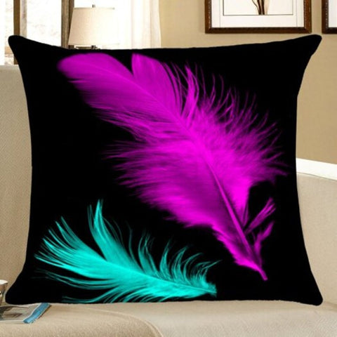 Feathers Printed Throw Pillow Case Black W18 Inch L18