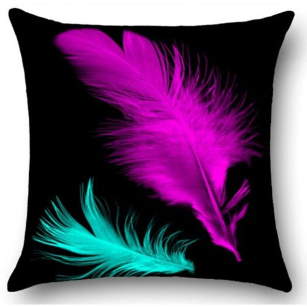 Feathers Printed Throw Pillow Case Black W18 Inch L18