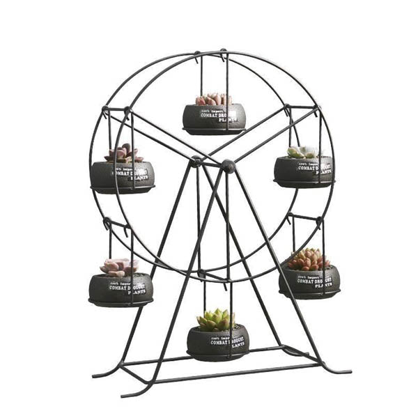 Ferris Wheel Flower Pot Stand With 6 Succulent Plant Pots Baskets Pots Window Boxes