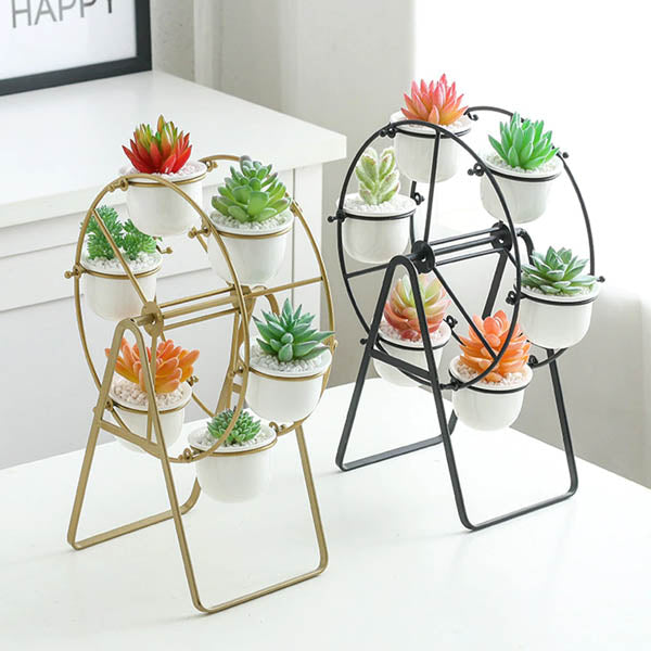 Ferris Wheel Flower Pot Stand With 6 Succulent Plant Pots Baskets Pots Window Boxes