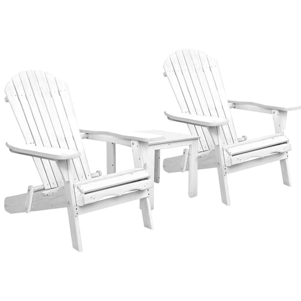 Gardeon 3 Piece Outdoor Adirondack Beach Chair And Table Set White Patio Furniture Sets