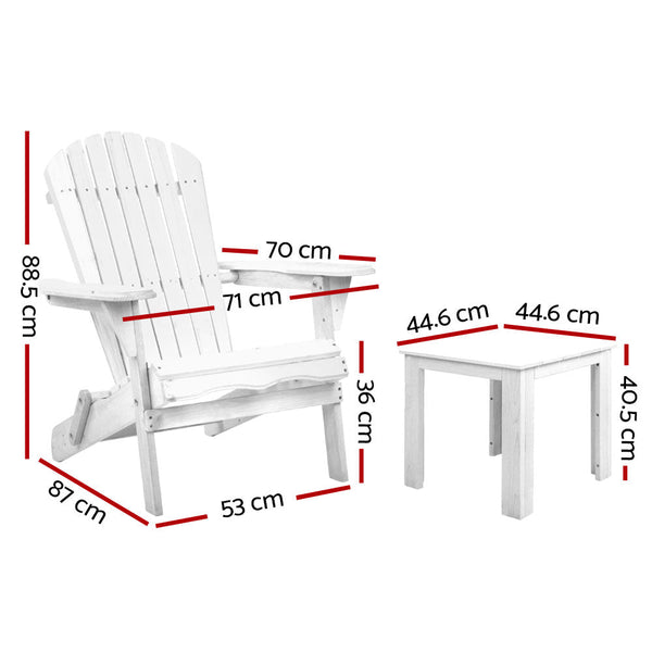 Gardeon 3 Piece Outdoor Adirondack Beach Chair And Table Set White Patio Furniture Sets