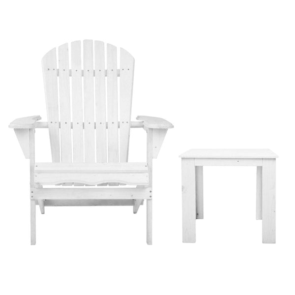 Gardeon 3 Piece Outdoor Adirondack Beach Chair And Table Set White Patio Furniture Sets