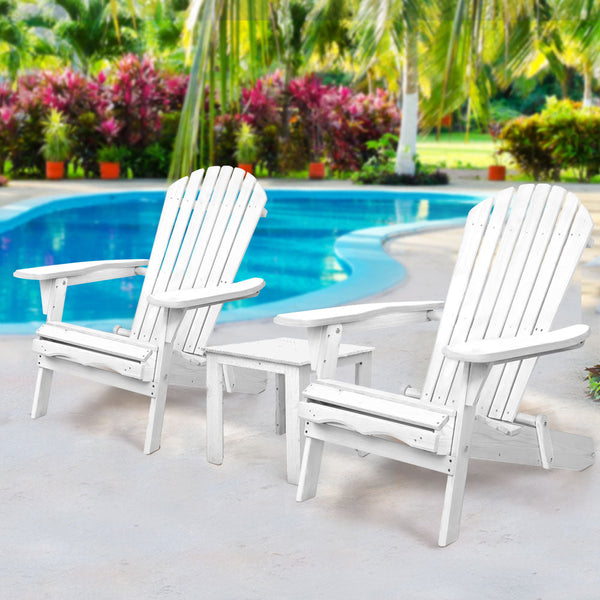 Gardeon 3 Piece Outdoor Adirondack Beach Chair And Table Set White Patio Furniture Sets