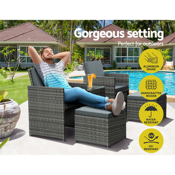 Gardeon Recliner Chairs Sun Lounge Wicker Lounger Outdoor Furniture Patio Sofa Loungers