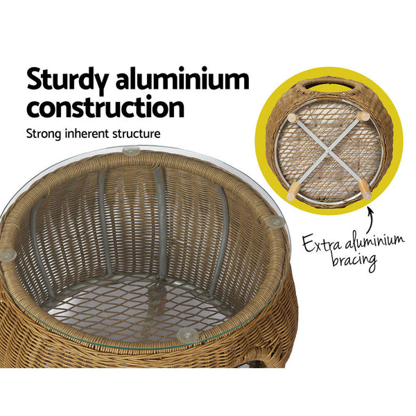 Gardeon Coffee Side Table Wicker Aluminium Desk Pet Bed Storage Outdoor Furniture Coffee Tables