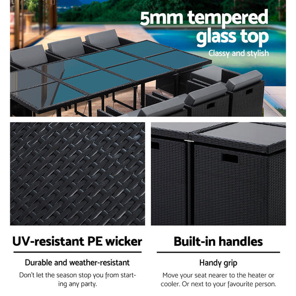 Gardeon 13 Piece Wicker Outdoor Dining Table Set Dining Sets