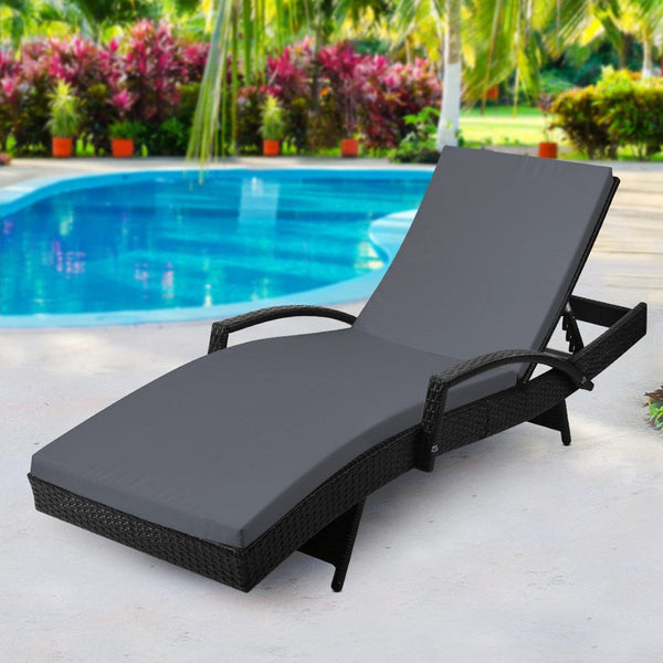 Gardeon Outdoor Sun Lounge Black Loungers