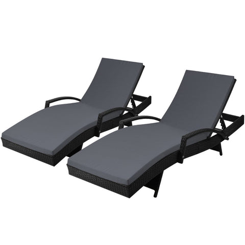 Gardeon Set Of 2 Outdoor Sun Lounge Chair With Cushion Black Loungers