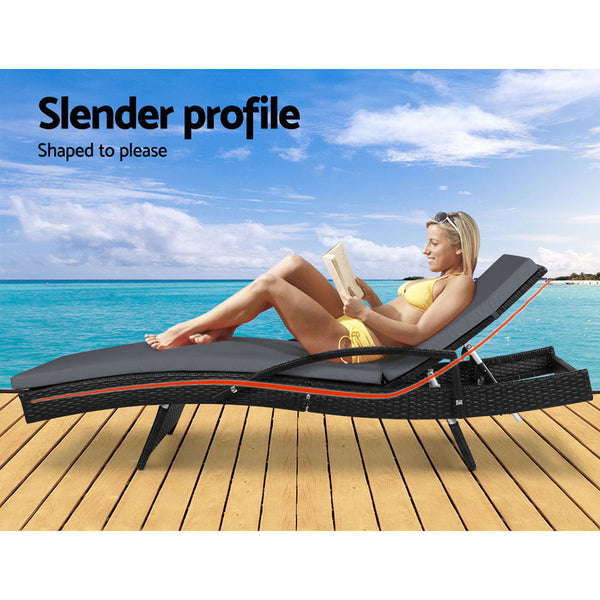 Gardeon Set Of 2 Outdoor Sun Lounge Chair With Cushion Black Loungers