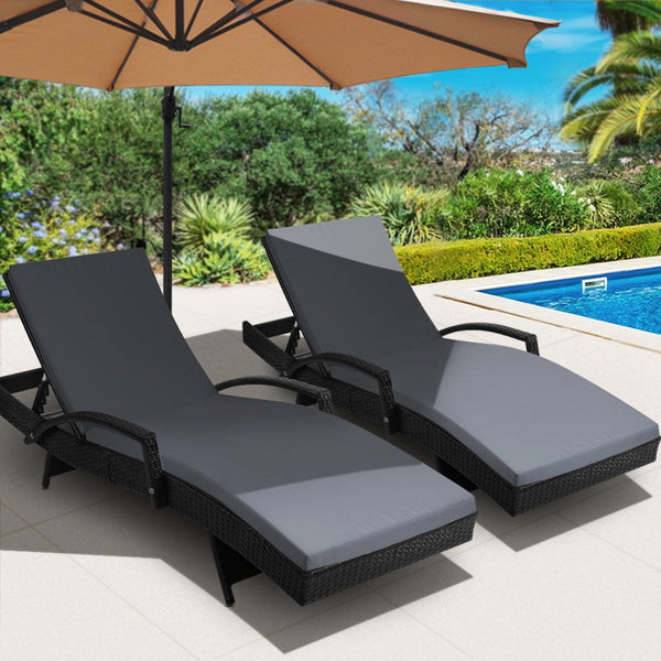 Gardeon Set Of 2 Outdoor Sun Lounge Chair With Cushion Black Loungers