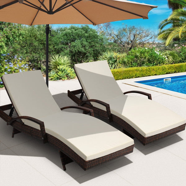 Gardeon Set Of 2 Sun Lounge Outdoor Furniture Day Bed Rattan Wicker Lounger Patio Loungers