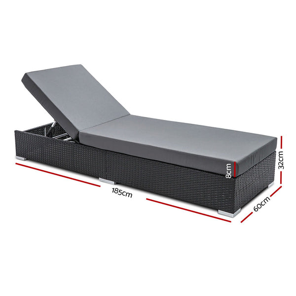 Gardeon Outdoor Sun Lounge Wicker Lounger Bed Chair Pool Furniture Sofa Cushion Loungers