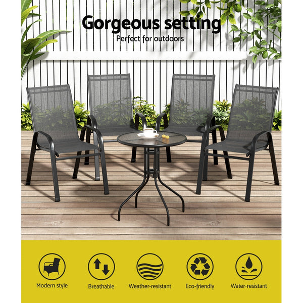 Gardeon Outdoor Furniture 5Pc Table And Chairs Stackable Bistro Set Patio Coffee Patio Furniture Sets