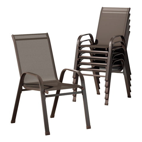 Gardeon 6Pc Outdoor Dining Chairs Stackable Lounge Patio Furniture Brown