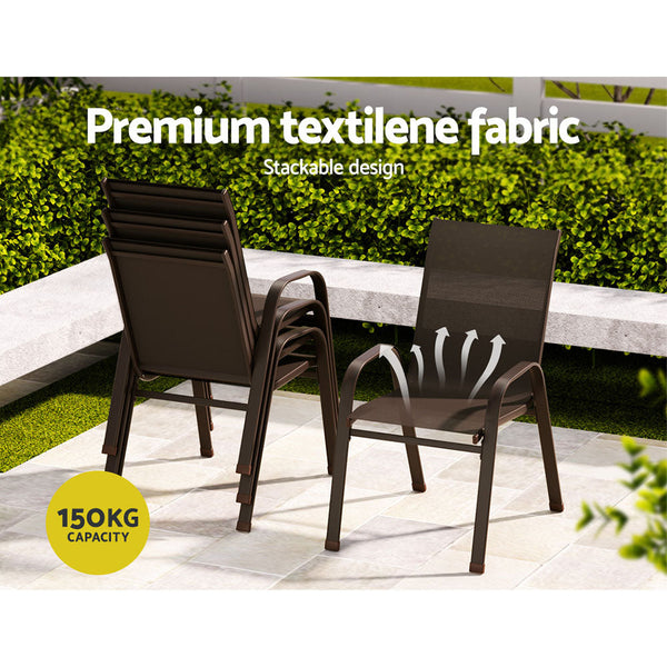 Gardeon 6Pc Outdoor Dining Chairs Stackable Lounge Patio Furniture Brown Patio Chairs