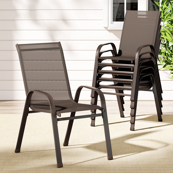 Gardeon 6Pc Outdoor Dining Chairs Stackable Lounge Patio Furniture Brown Patio Chairs