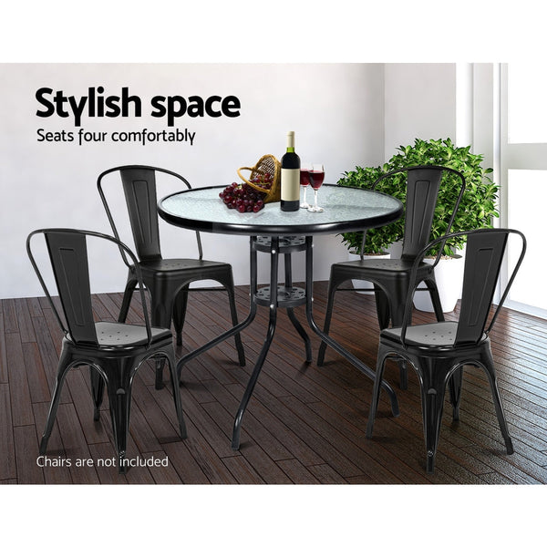 Gardeon Outdoor Dining Table Bar Setting Steel Glass Elegance Patio Bistro Patio Furniture Sets