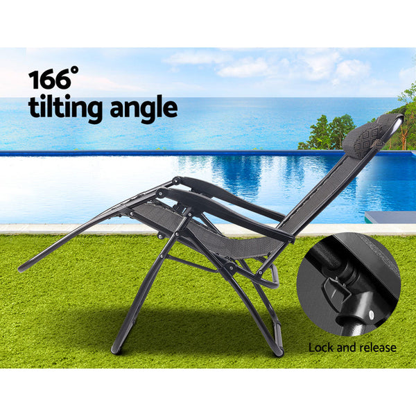 Gardeon Gravity Recliner Chairs Outdoor Sun Lounge Beach Camping - Beige