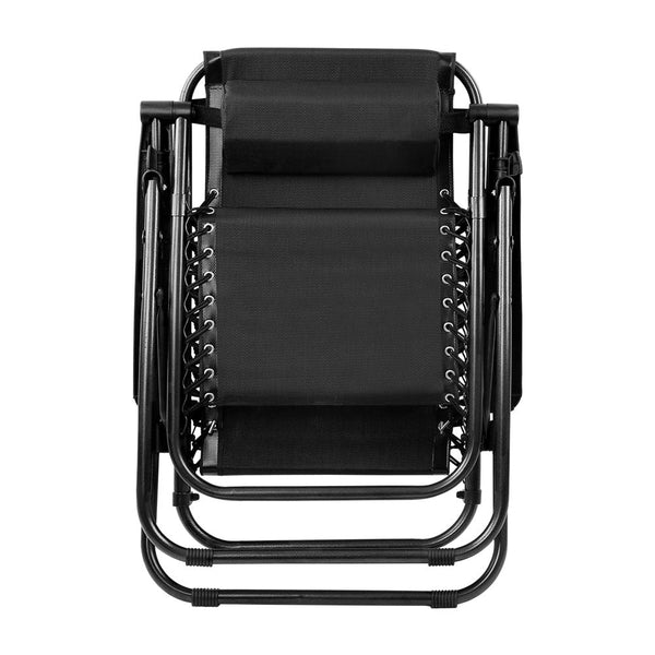 Gardeon Set Of 2 Gravity Chairs Reclining Outdoor Furniture Sun Lounge Folding Camping Lounger Black