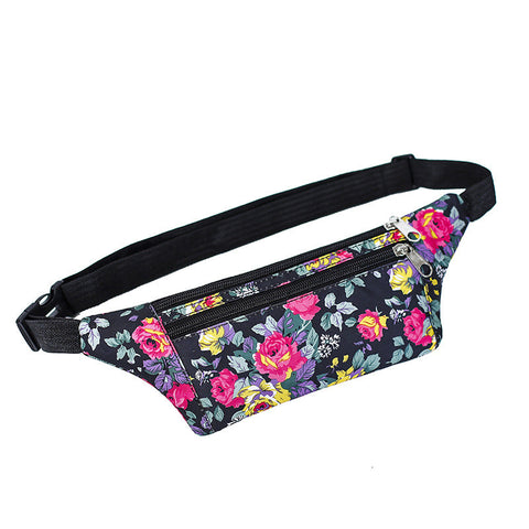 Flower Print Waist Bags Women Sports Running Fanny Pack With Double Zippers