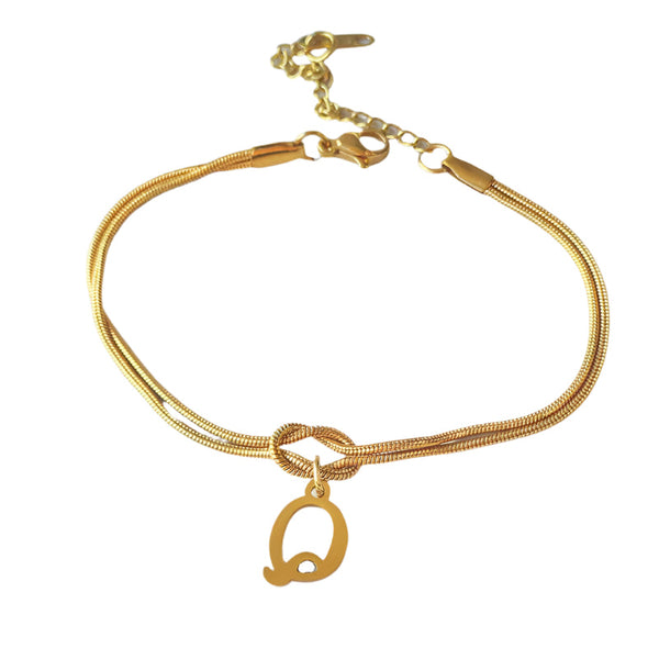 Veile Studios Letter A Z Love Knot For Women Couple Gold Colour Dainty Snake Chain Bracelets