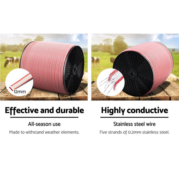 Giantz 2000M Electric Fence Wire Tape Poly Stainless Steel Temporary Fencing Kit Electric Fencing