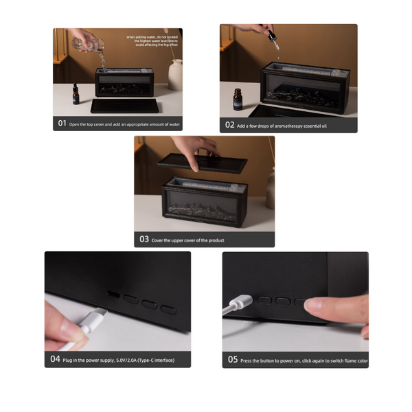 Fireplace Flame Effect Aroma Diffuser & Humidifier With 7 Colour Light Timer Remote Control(Black) Diffusers