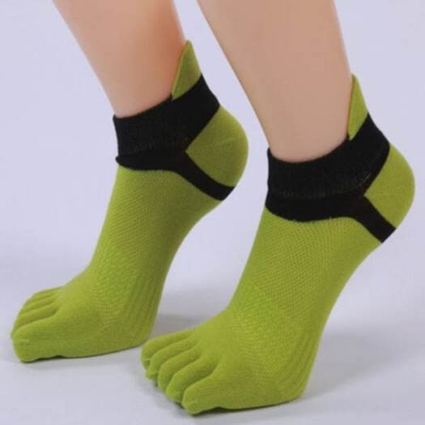 Five Fingers Toe Cotton Blend Ankle Socks Green