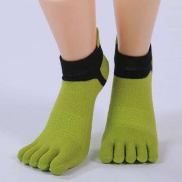 Five Fingers Toe Cotton Blend Ankle Socks Green