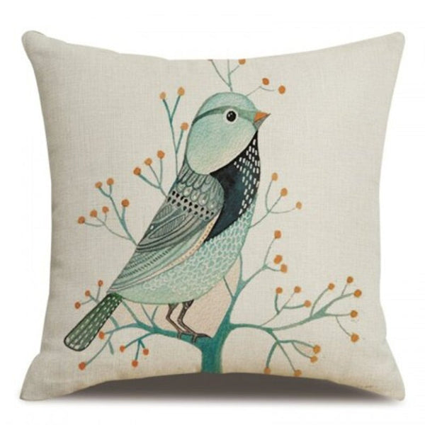Flax Ink Cartoon Birds Pillowcase Cushion Cover 45 X 45Cm Multi