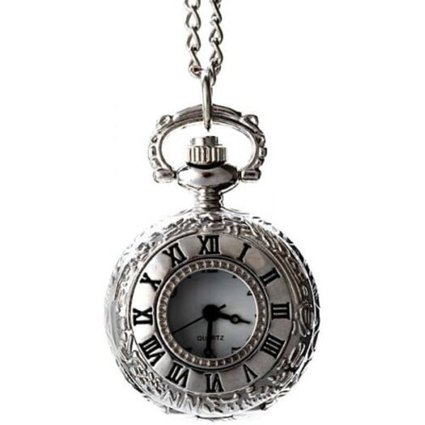 Veile Studios Flip Quartz Pocket Watch Steel Chain Necklace Silver Pocket Watches