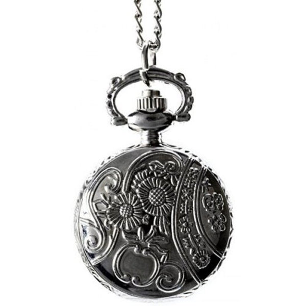 Veile Studios Flip Quartz Pocket Watch Steel Chain Necklace Silver Pocket Watches