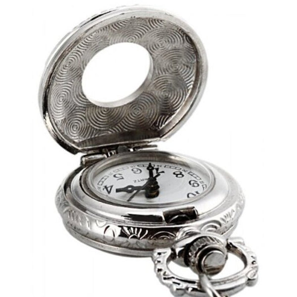 Veile Studios Flip Quartz Pocket Watch Steel Chain Necklace Silver Pocket Watches